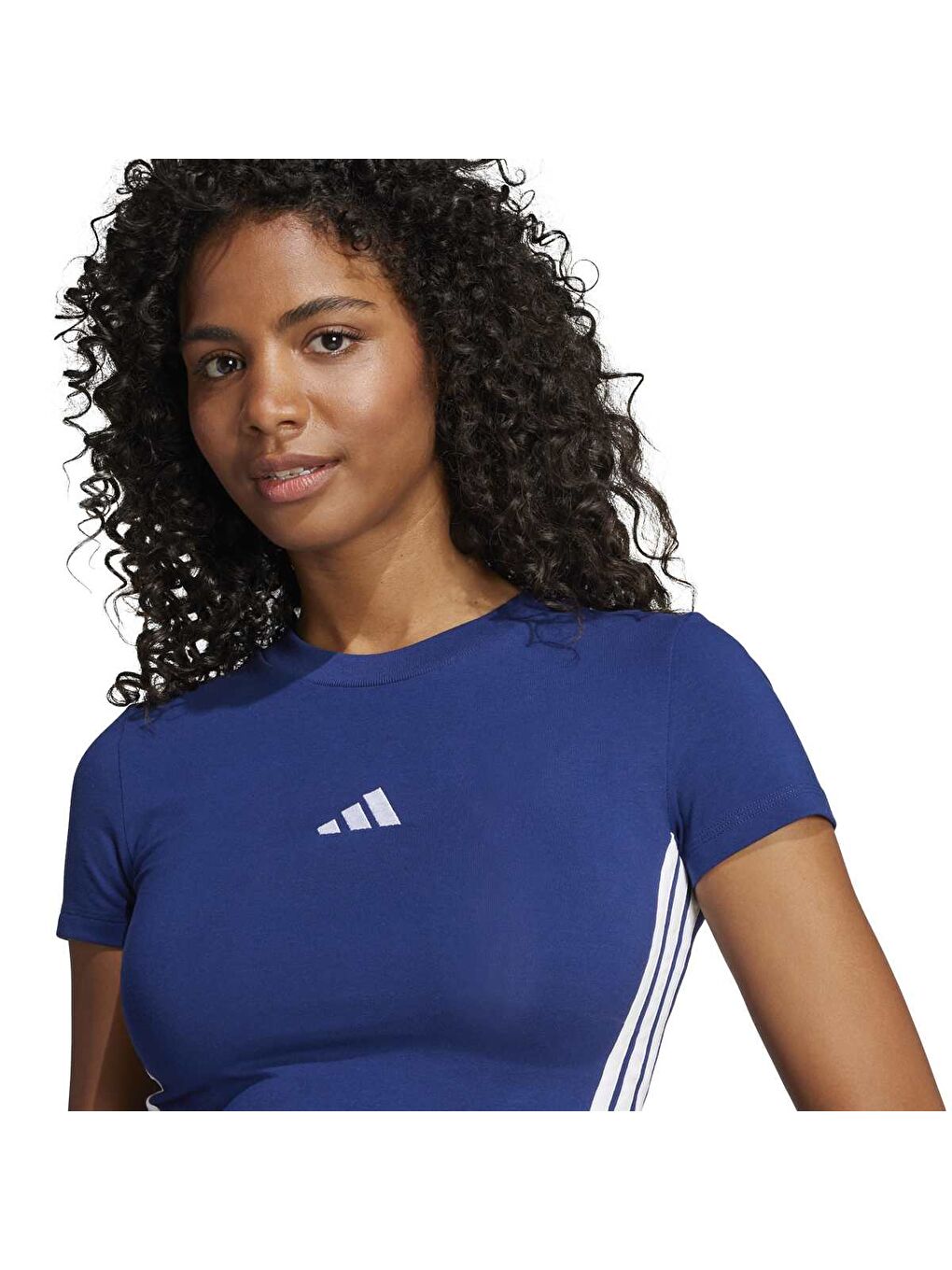 Essentials 3 Stripes Slim Baby Kadın Lacivert Bisiklet Yaka Tişört-4