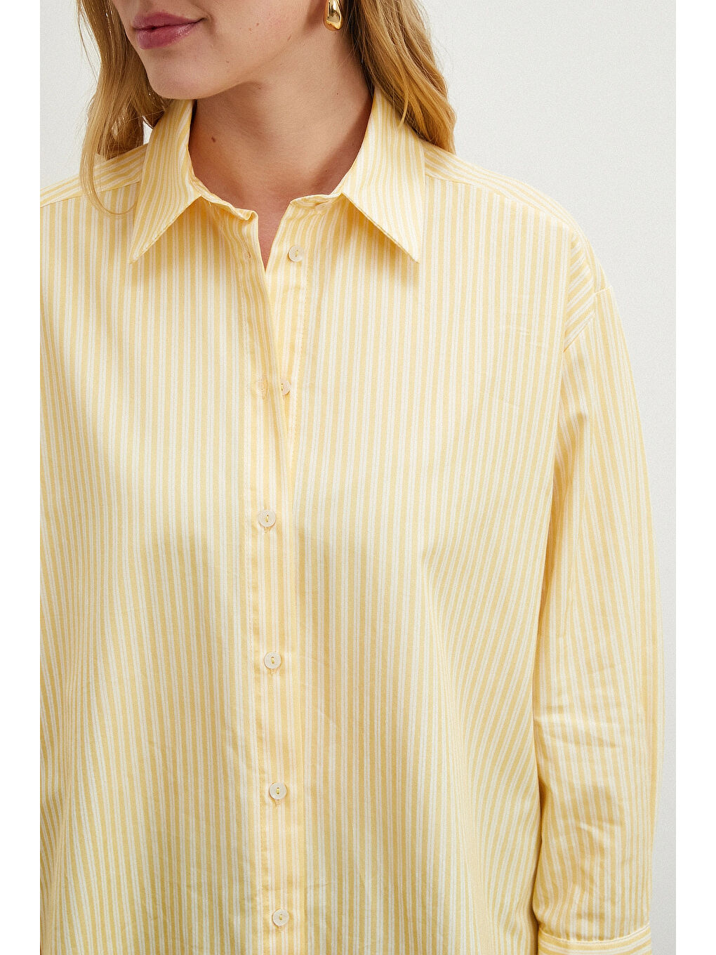 Çizgili Poplin Gömlek Sarı-5