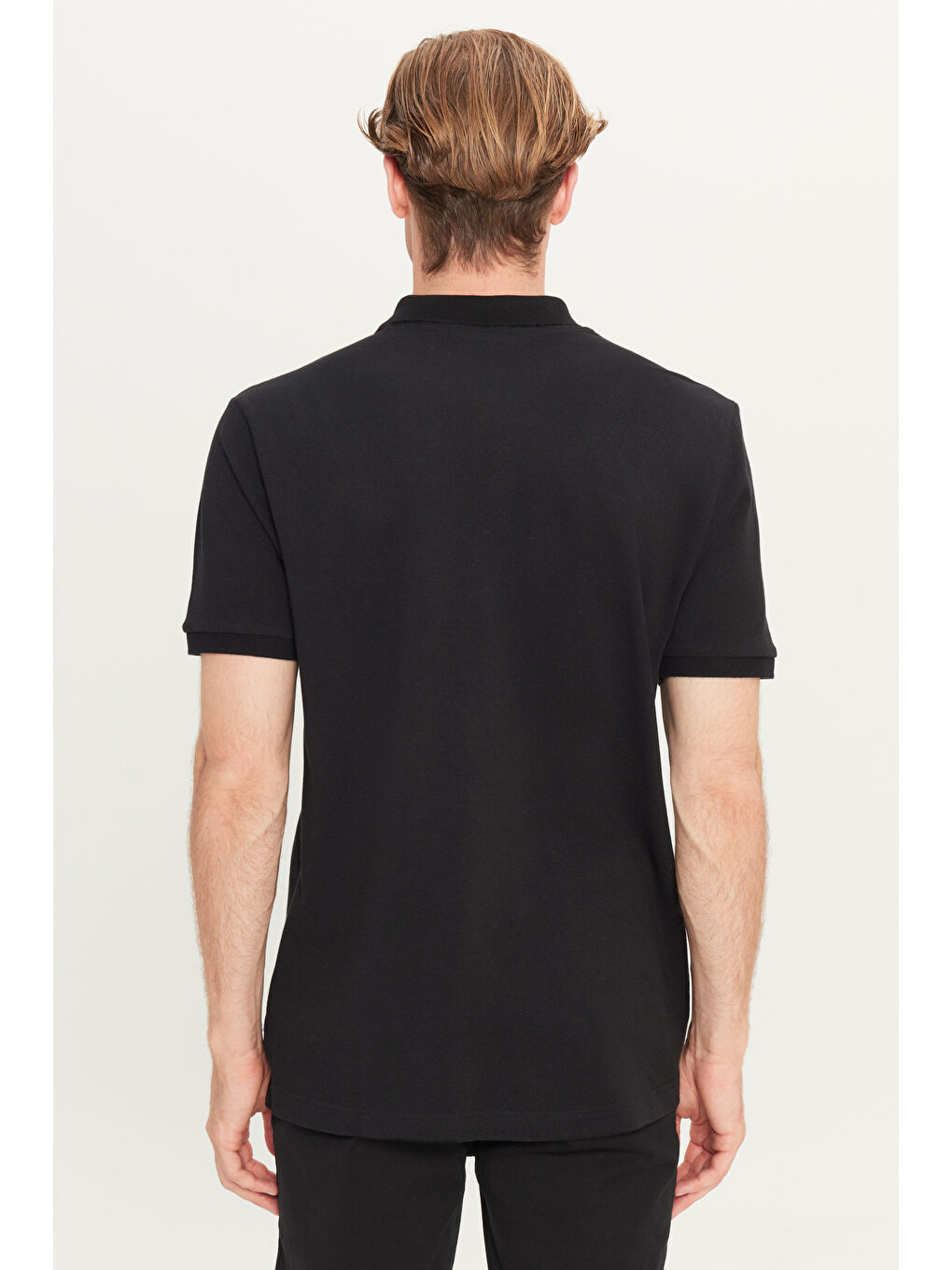 %100 Pamuk Regular Fit Normal Kesim Siyah Polo Yaka Tişört-4