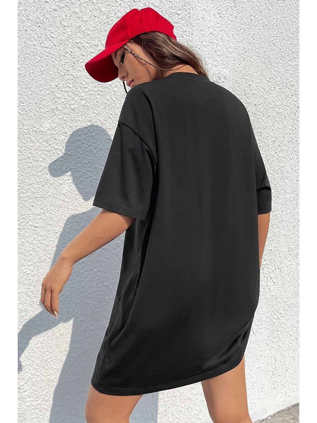 Pamuk Penye 94cm Siyah California Baskılı Elbise-2