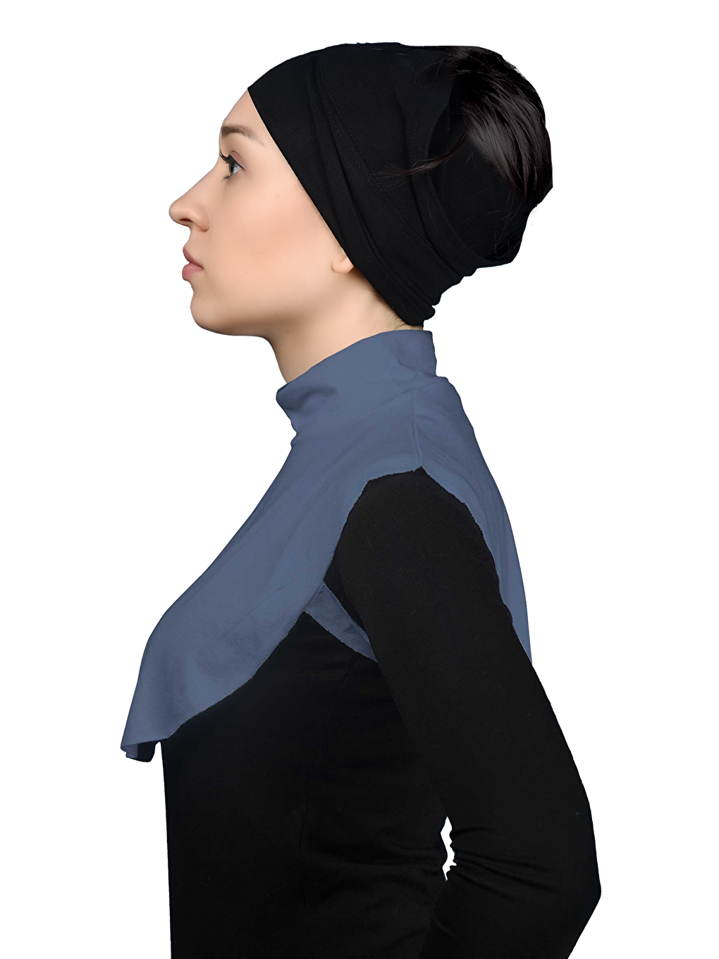 Mavi Düz Balıkçı Yaka Boğazlı Penye Tesettür Boyunluk-2