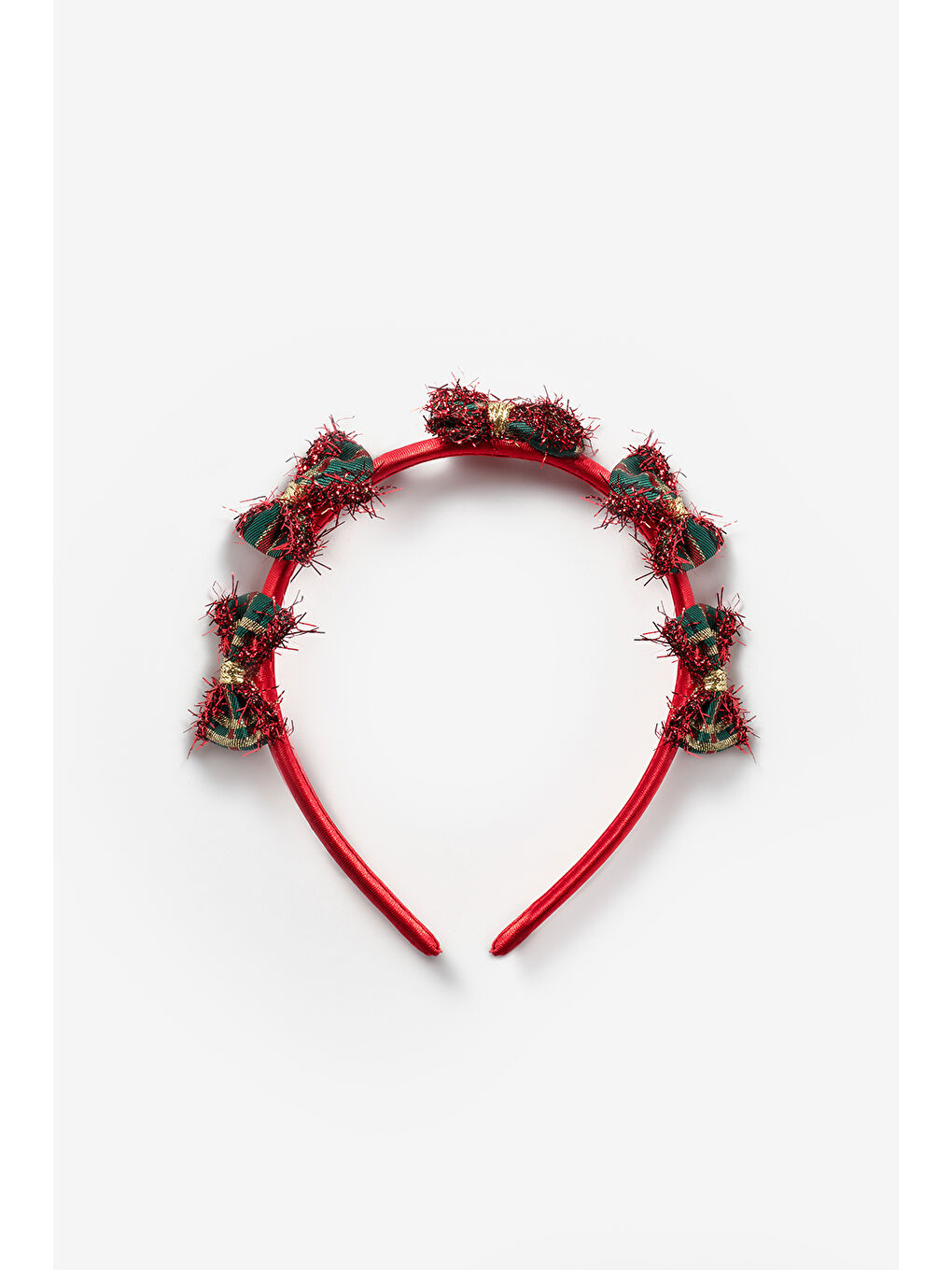 Kırmızı  Ekoseli Küçük Fiyonk Detaylı Kız Çocuk Yılbaşı Taç