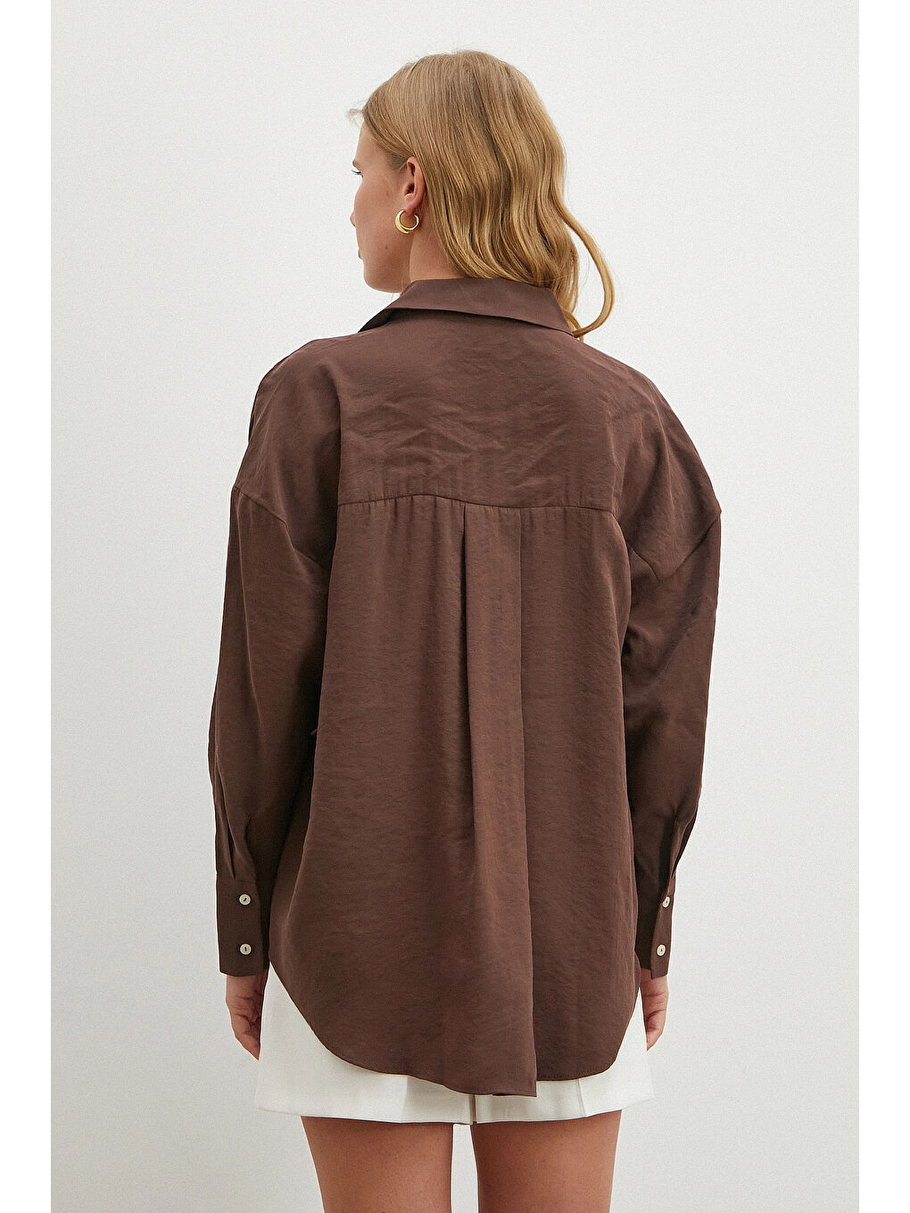 Kahverengi Basic Modal Gömlek Koyu Kahve-2