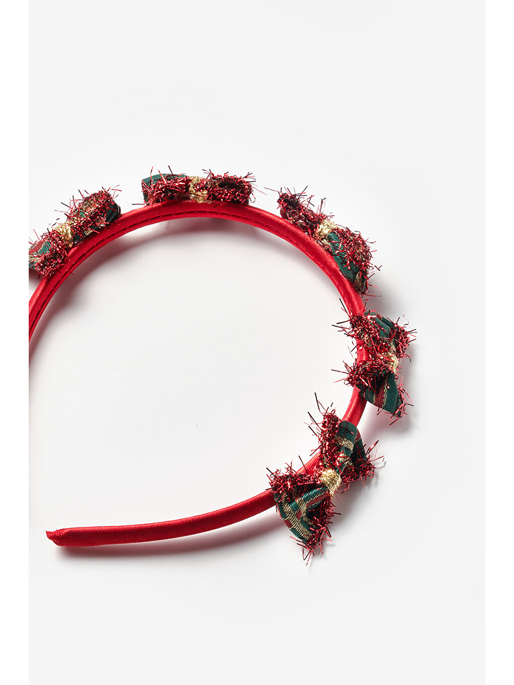 Kırmızı  Ekoseli Küçük Fiyonk Detaylı Kız Çocuk Yılbaşı Taç-1