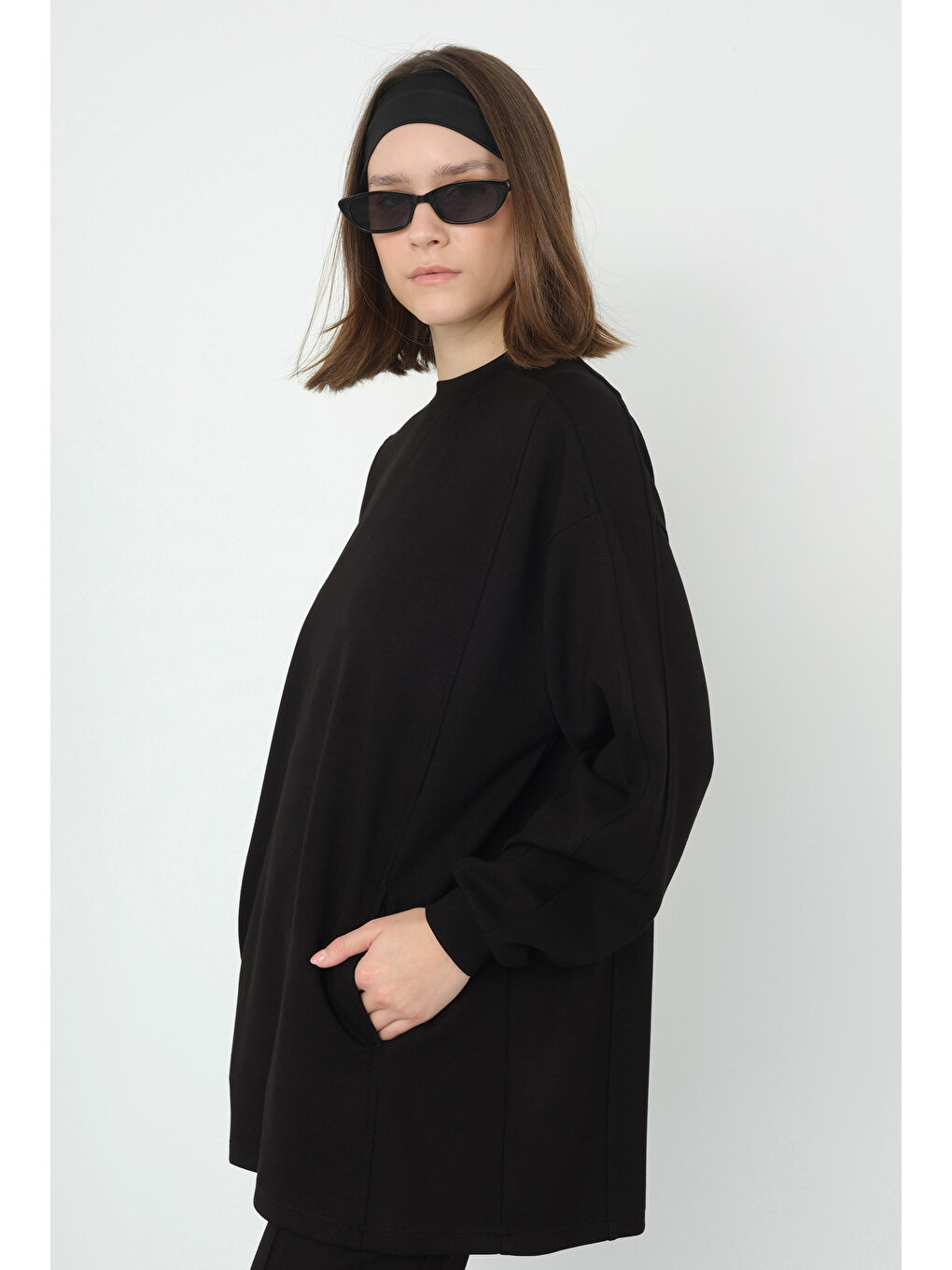 Mavi Parçalı Modal Sweat Siyah