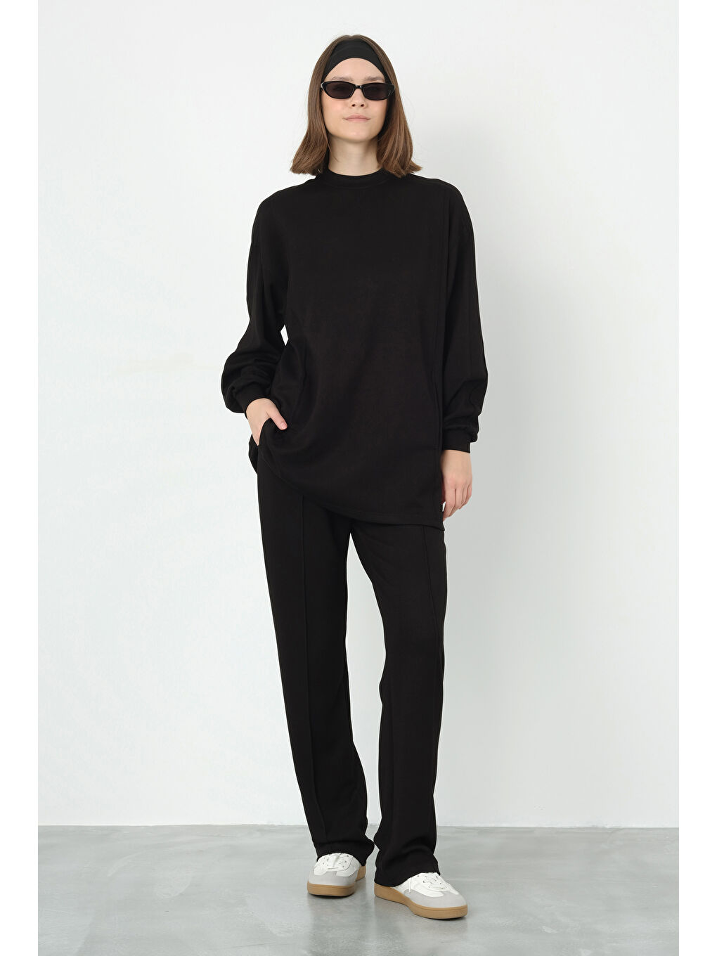 Mavi Parçalı Modal Sweat Siyah-1