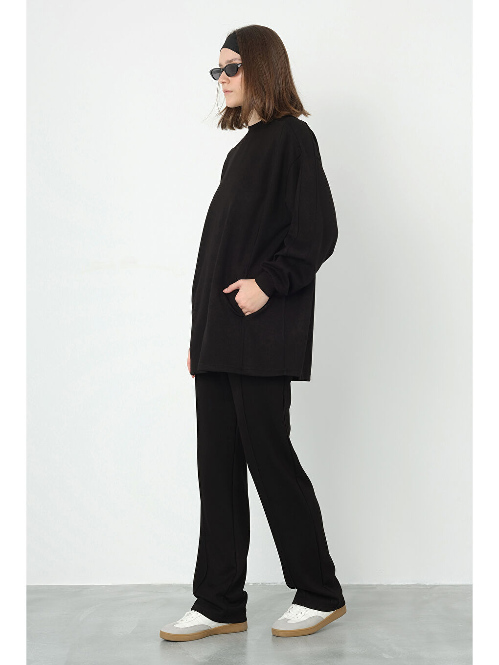 Mavi Parçalı Modal Sweat Siyah-2