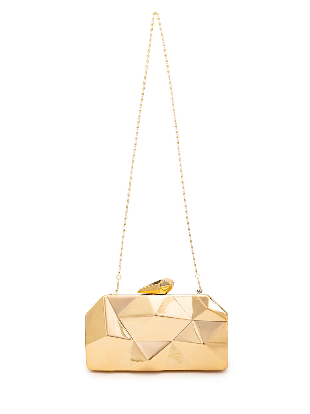 Sarı Piramit Model Clutch Kadın Abiye Çanta Belize Gold-2