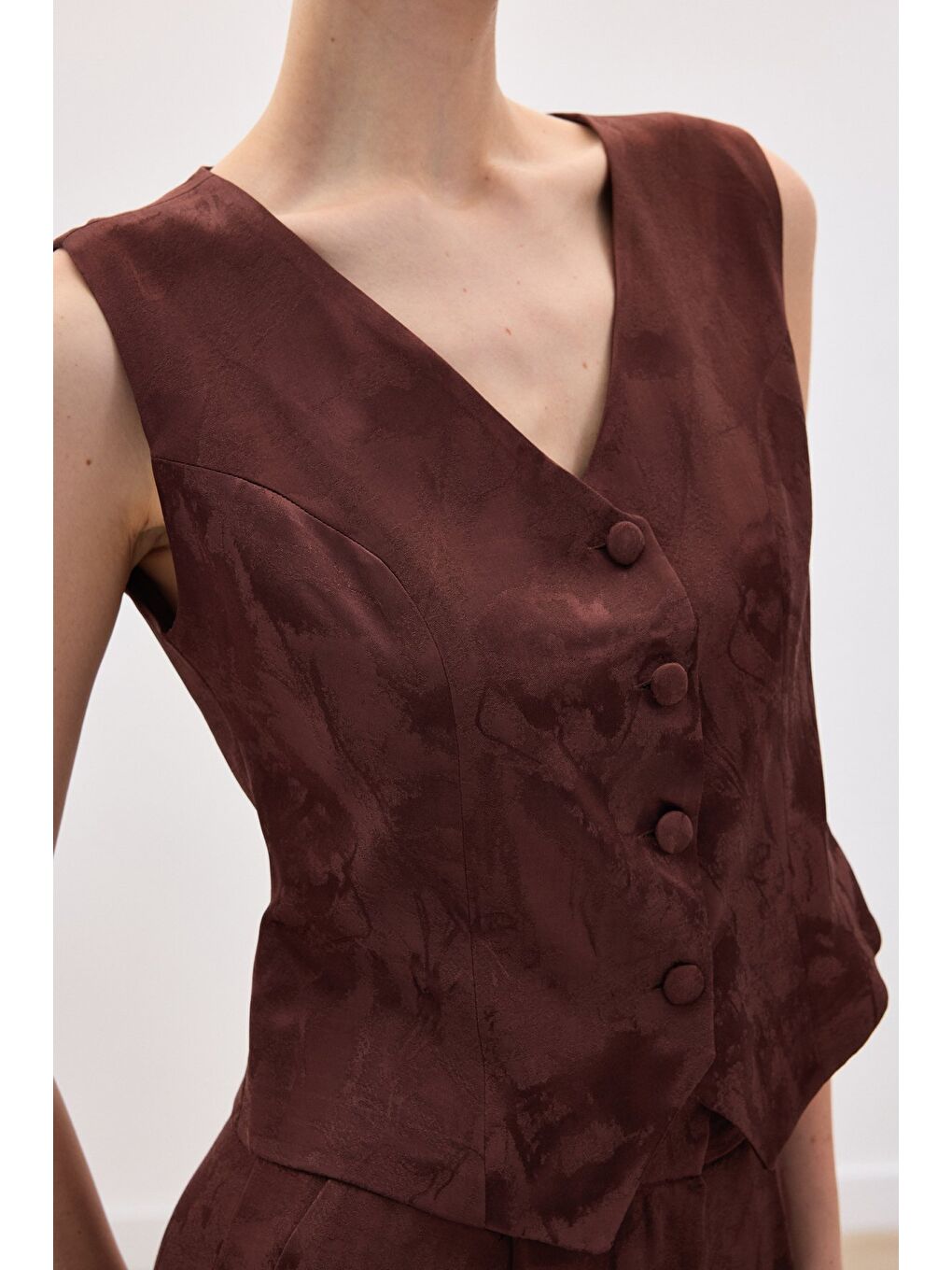 Kahverengi Jakarlı Yelek - Kahve-6