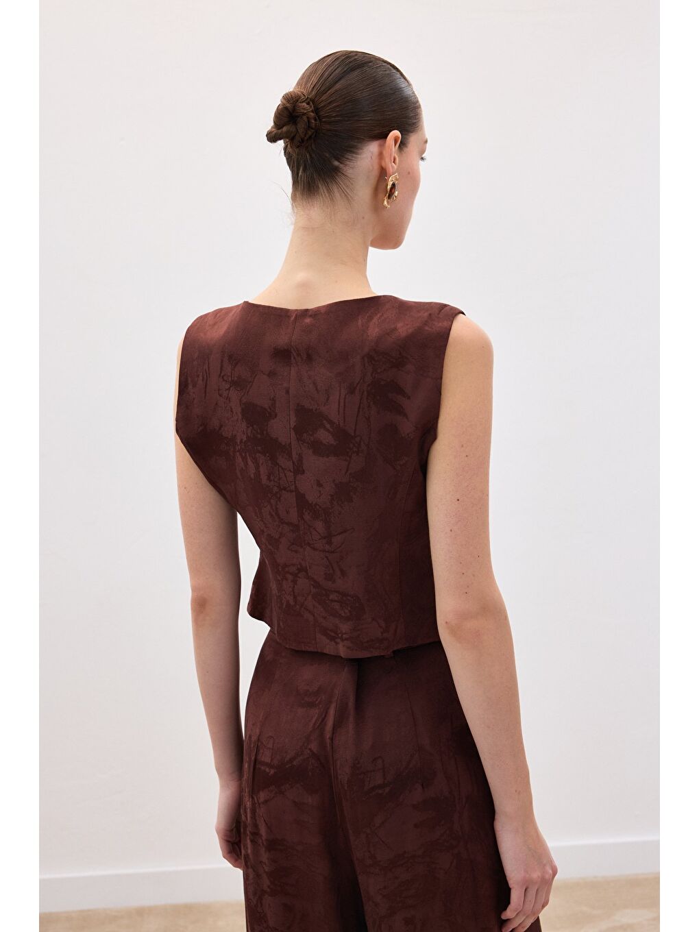 Kahverengi Jakarlı Yelek - Kahve-7