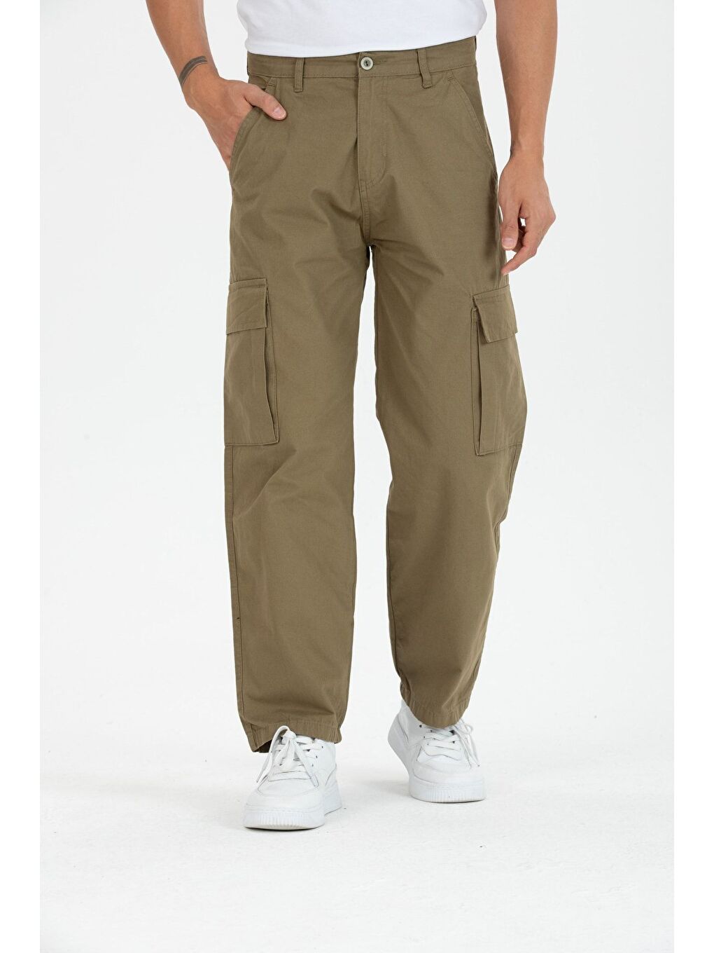 Haki Erkek Kargo Cep Bol Paça Kahve Baggy Pantolon-1