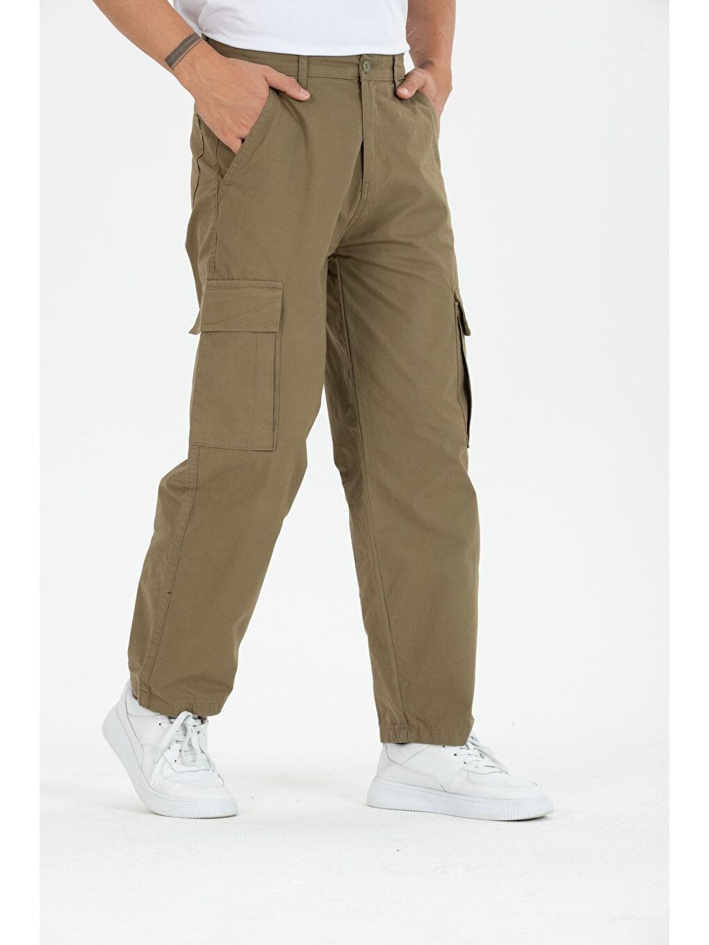 Haki Erkek Kargo Cep Bol Paça Kahve Baggy Pantolon-2