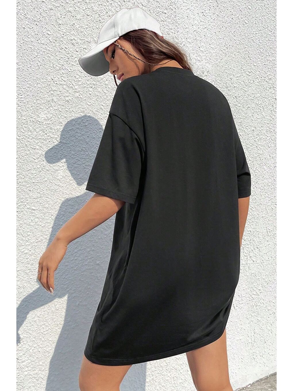 Pamuk Penye 94cm Siyah LosAngeles Baskılı Elbise-2