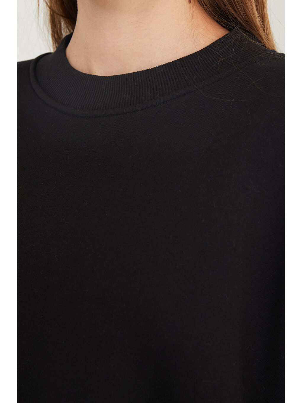 Siyah 3 İplik Basic Oversize Sweatshirt-3