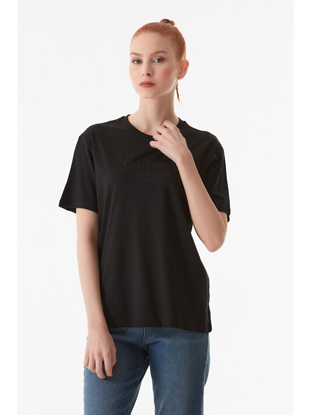 Siyah California Nakışlı Oversize Tişört