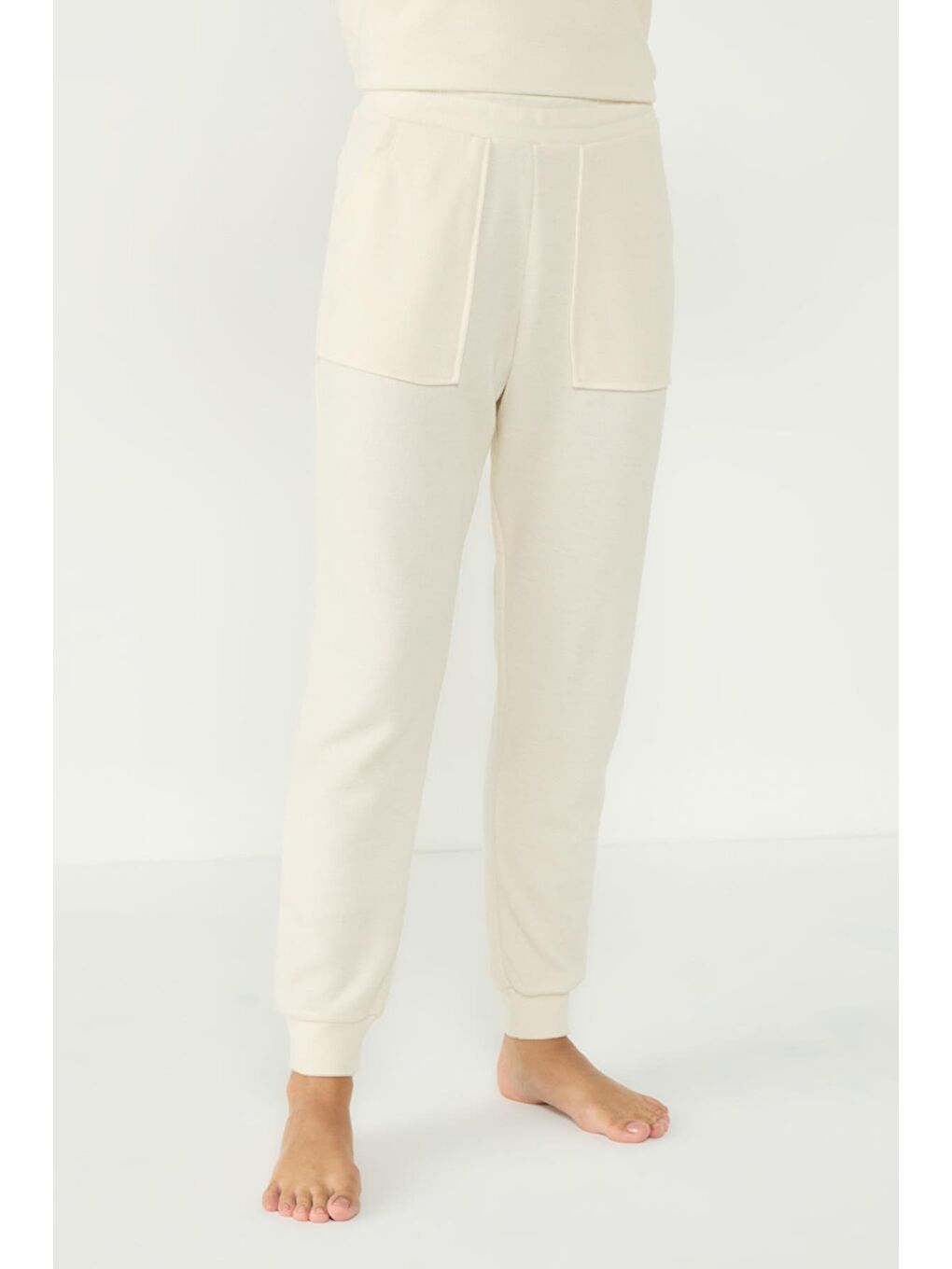 Selanik Yaka Düşük Omuz Uzun Kol Manşetli Cepli Pantolon Takım 405057 Ekru-4