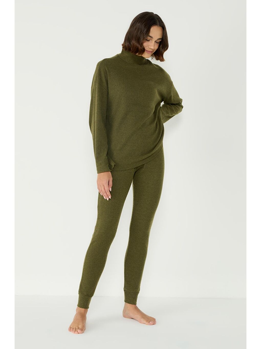 Kaşkorse Yarım Balıkçı Yaka Uzun Kol Tayt Takım 405055 Haki-2