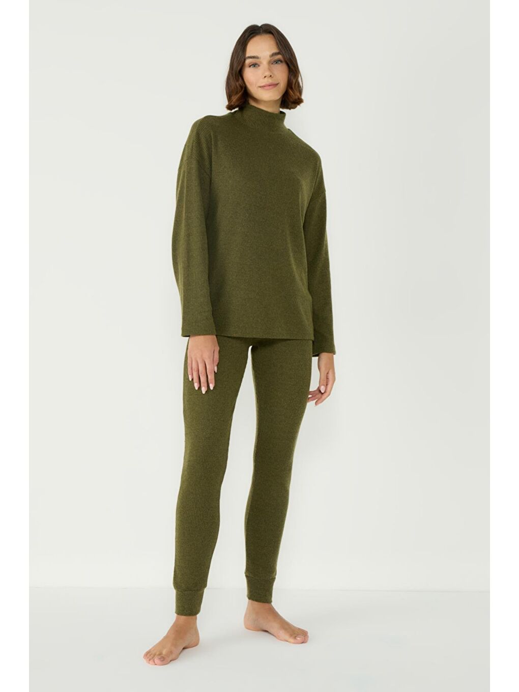 Kaşkorse Yarım Balıkçı Yaka Uzun Kol Tayt Takım 405055 Haki-3