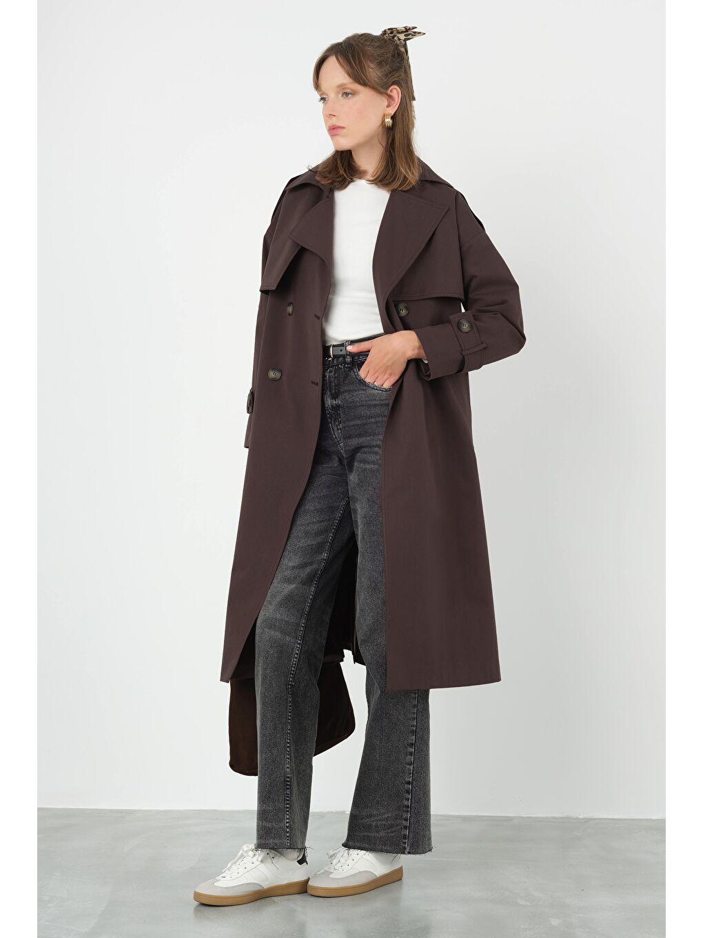 Kahverengi Rüzgarlıklı Klasik Trençkot Acı Kahve-2