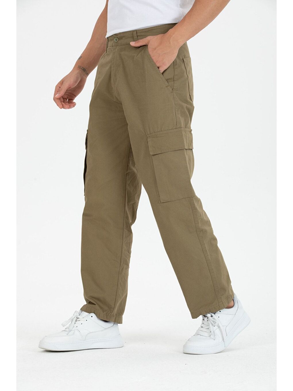 Haki Erkek Kargo Cep Bol Paça Kahve Baggy Pantolon-3