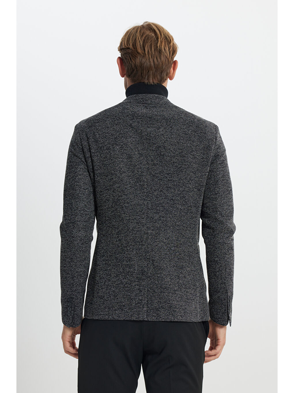 Erkek Siyah Slim Fit Dar Kesim Mono Yaka Armürlü Torba Cepli Ceket-4