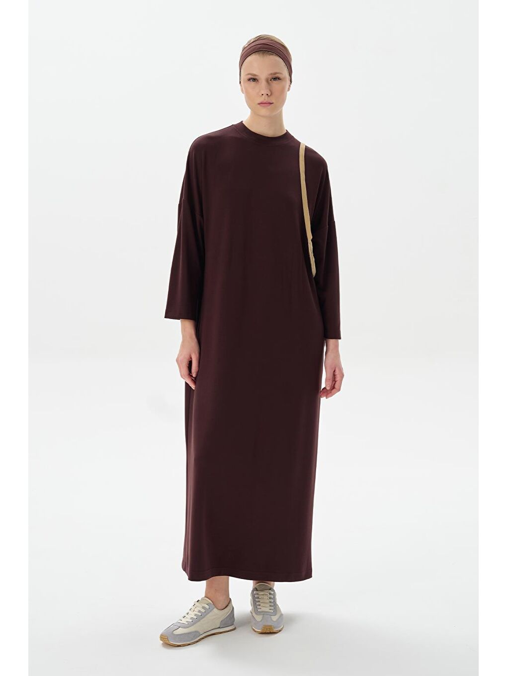 Kahverengi Modal Örme Uzun Basic Elbise Kahve