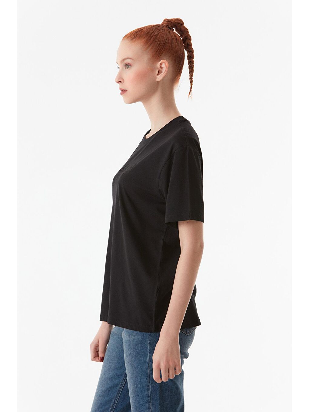 Siyah California Nakışlı Oversize Tişört-2