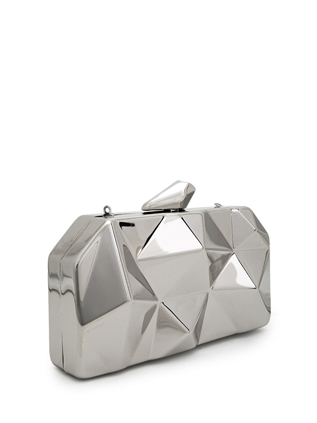 Gri Piramit Model Clutch Kadın Abiye Çanta Belize Gümüş-1