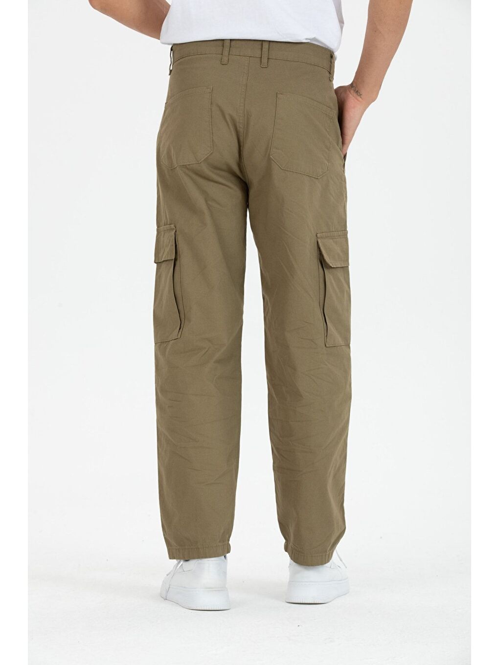 Haki Erkek Kargo Cep Bol Paça Kahve Baggy Pantolon-4