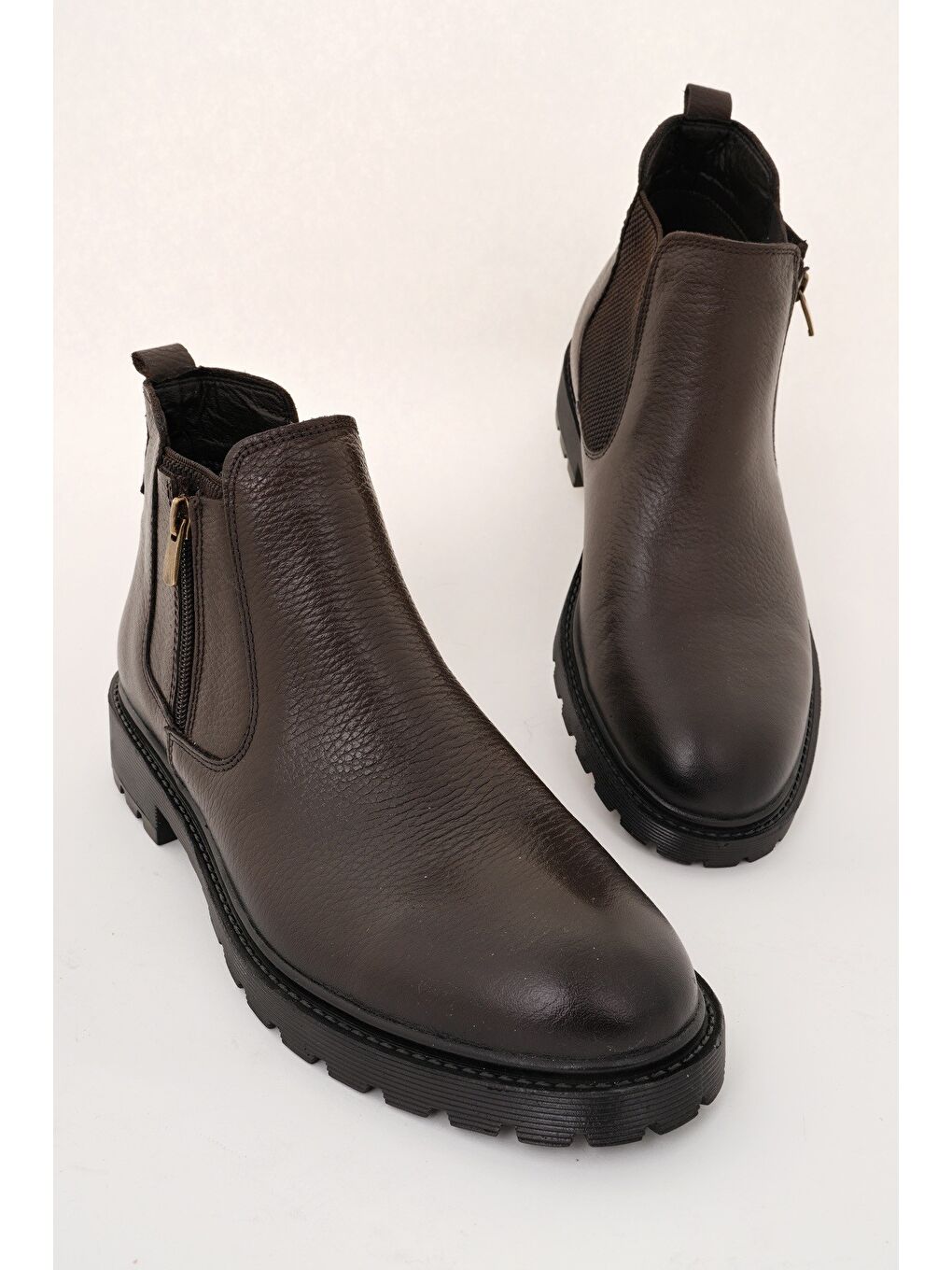 Kahverengi LUXOR Hakiki Deri Fermuarlı Erkek Kışlık Bot-1