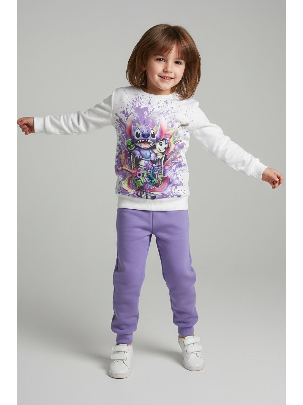 Kız Çocuk Lila Baskılı Pijama Takımı - 28096-LILA