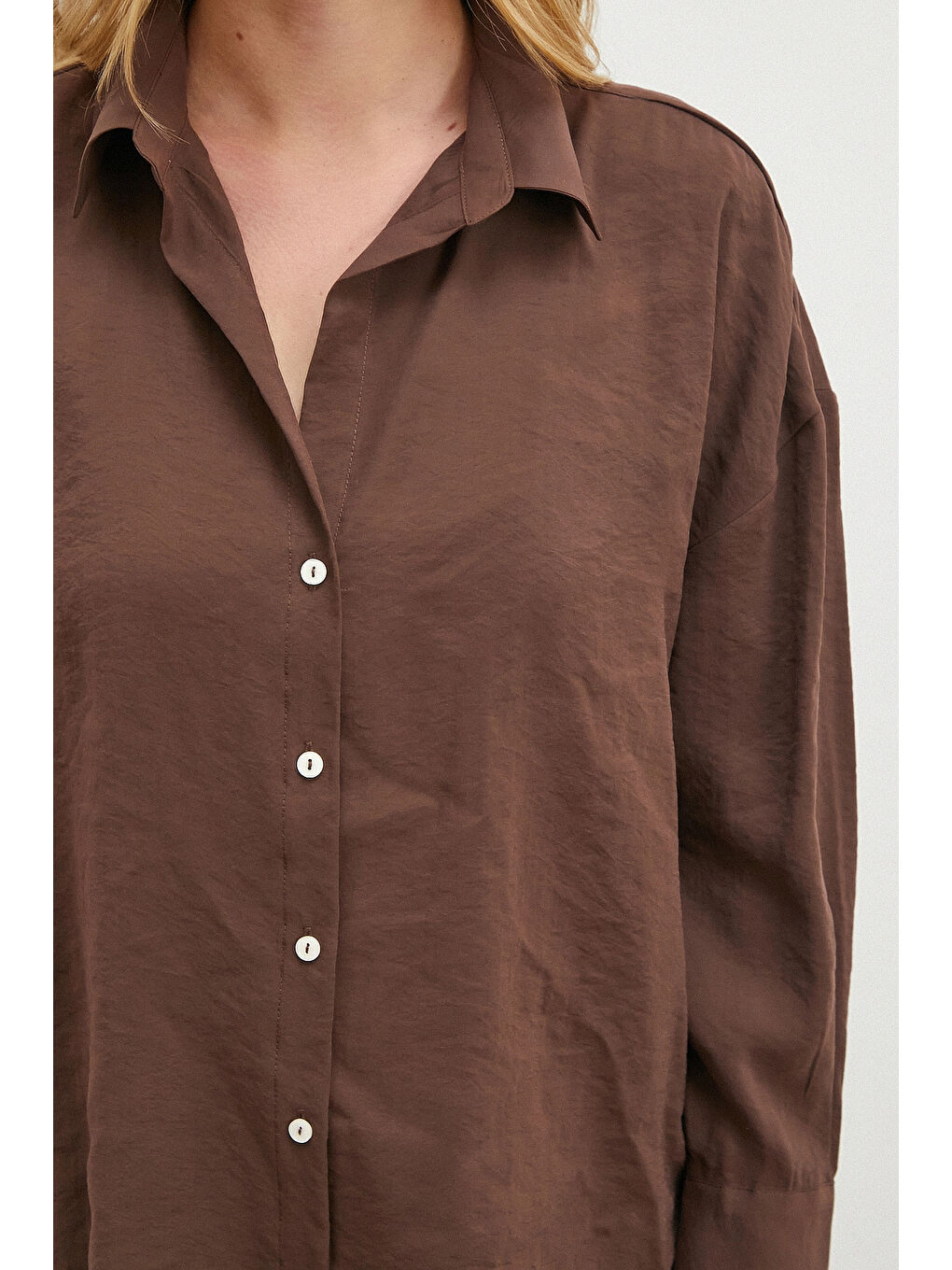 Kahverengi Basic Modal Gömlek Koyu Kahve-4