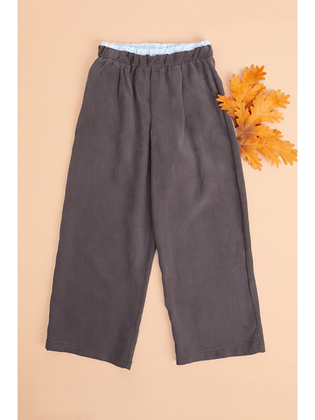 Kahverengi Beli Garnili Lyocell Kumaş Kız Çocuk Pantolon