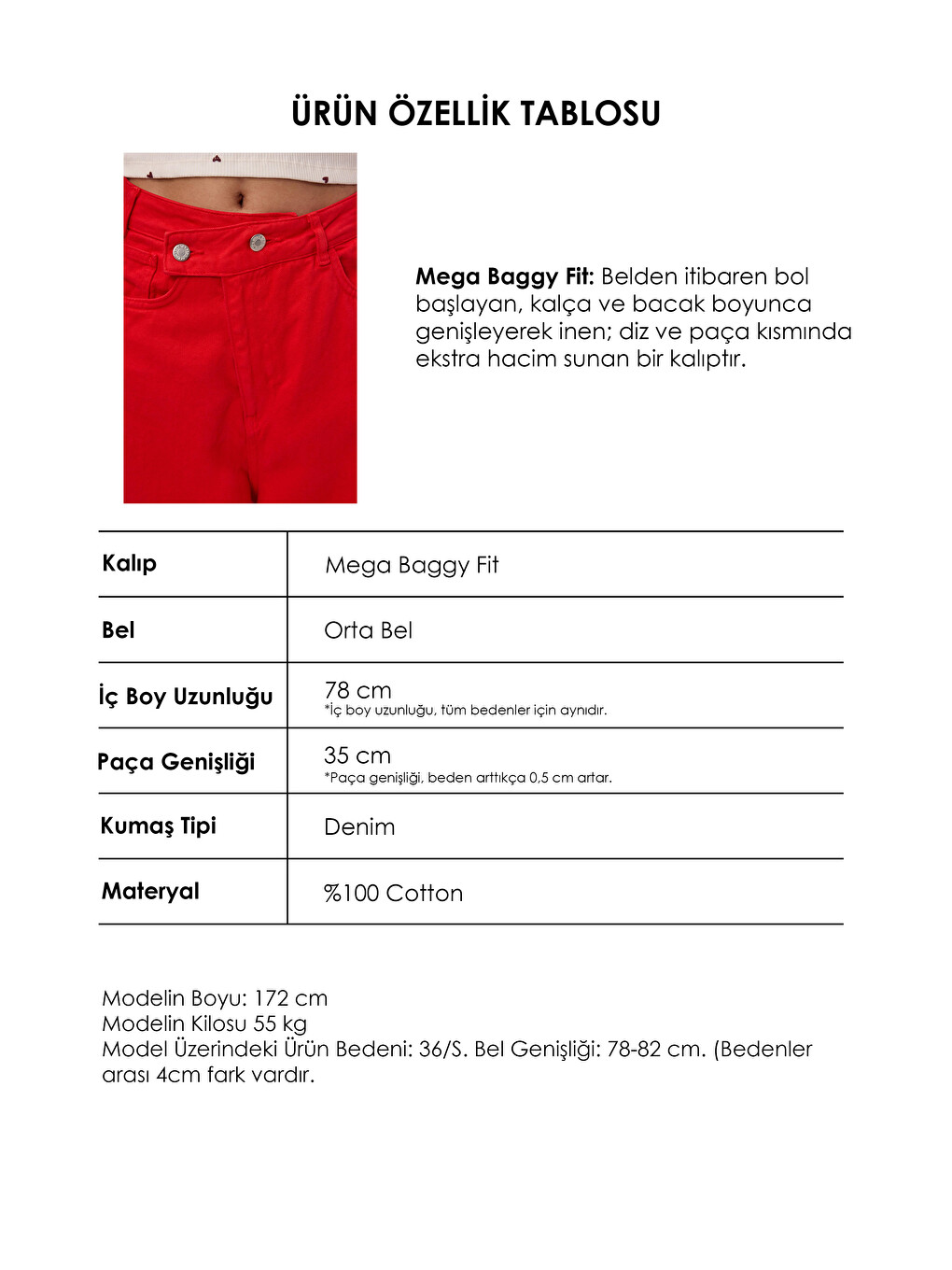 Kadın Kırmızı 6s6-19 Mega Baggy Fit Kemer Detaylı Denim Jean-4