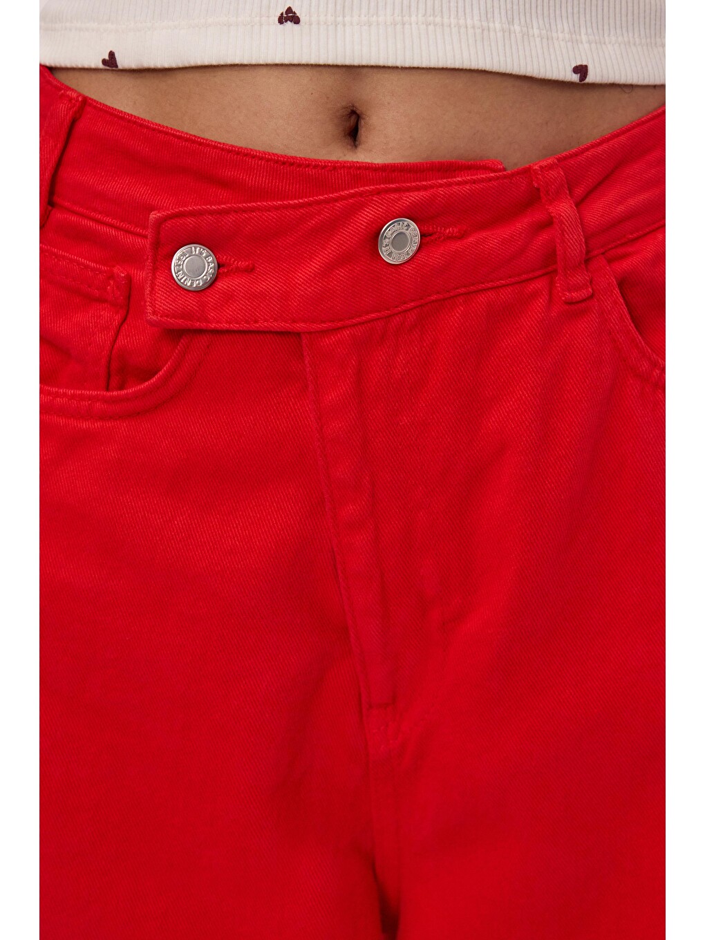 Kadın Kırmızı 6s6-19 Mega Baggy Fit Kemer Detaylı Denim Jean-6