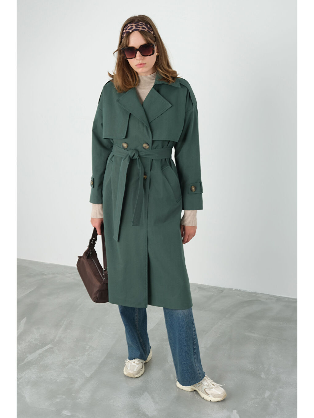 Kahverengi Rüzgarlıklı Klasik Trençkot Zümrüt-1