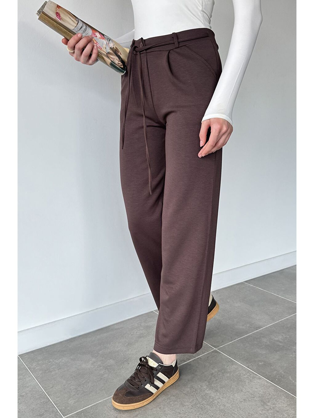 Kahverengi Düğmeli Palazzo Pantolon-1