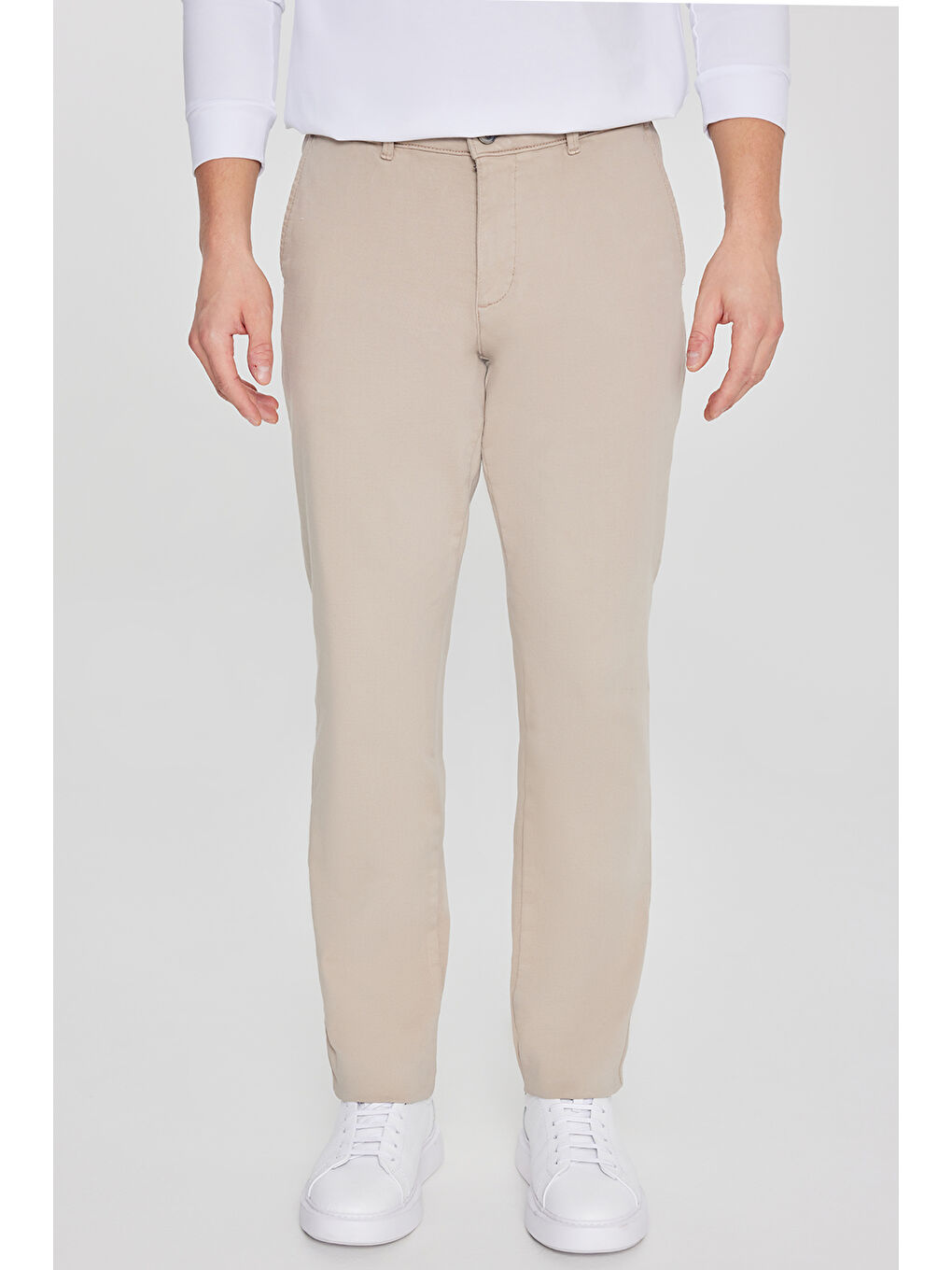 Erkek Bej Pamuklu Slim Fit Dar Kesim Yan Cep Casual Pantolon-1