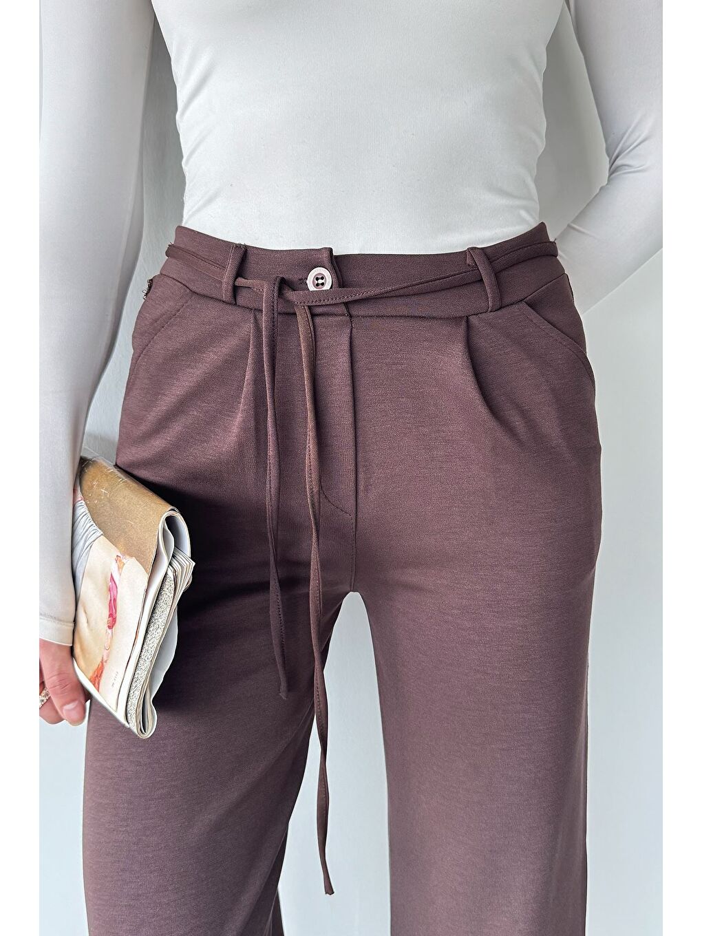 Kahverengi Düğmeli Palazzo Pantolon-2