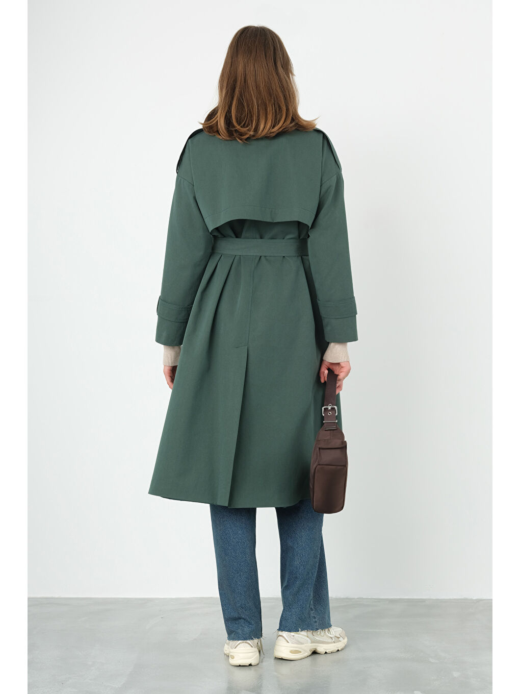 Kahverengi Rüzgarlıklı Klasik Trençkot Zümrüt-2