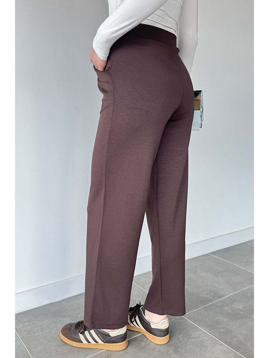 Kahverengi Düğmeli Palazzo Pantolon-3