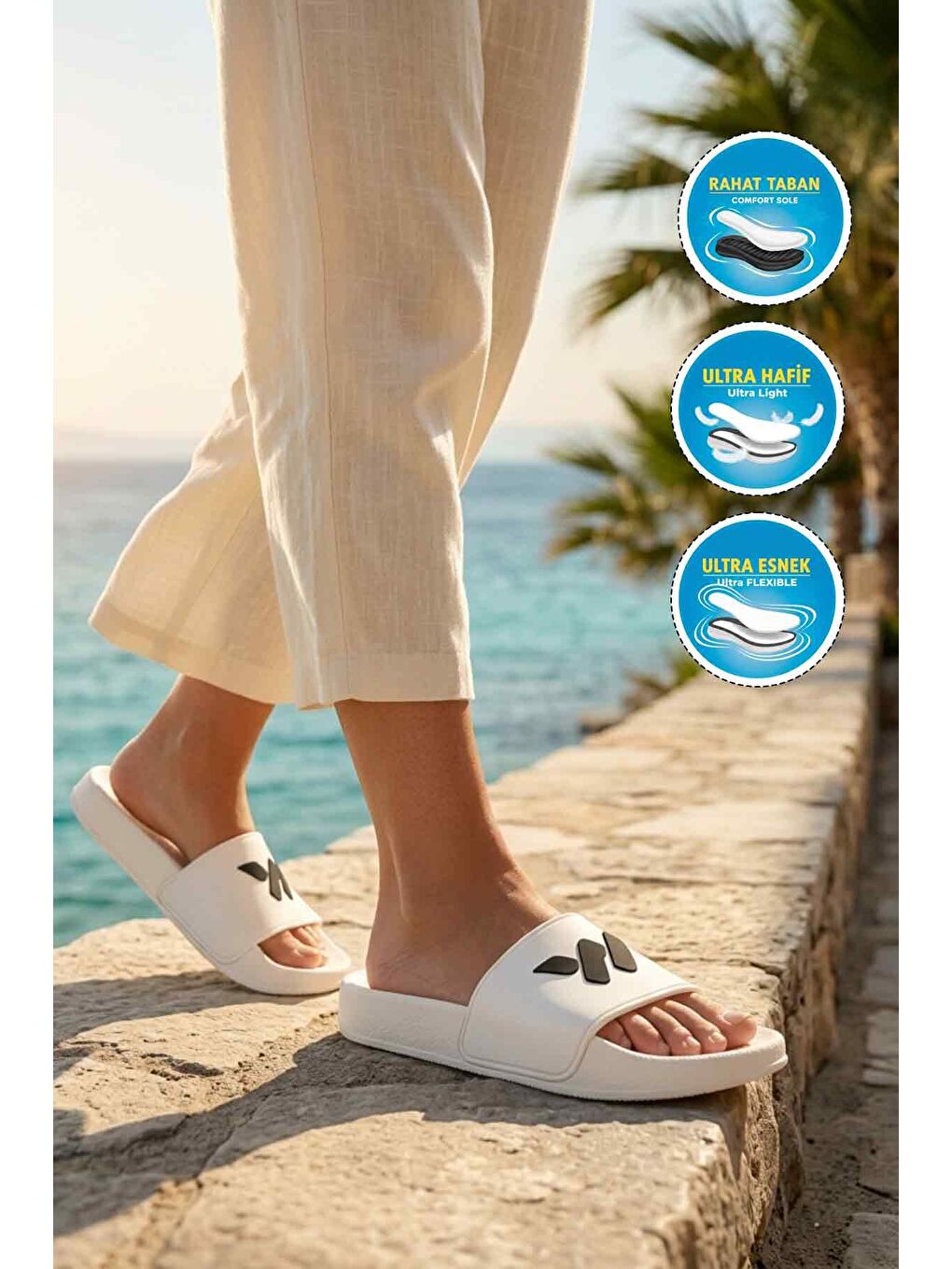 Beyaz Hafif Esnek Unisex Terlik 8000-02 G-2