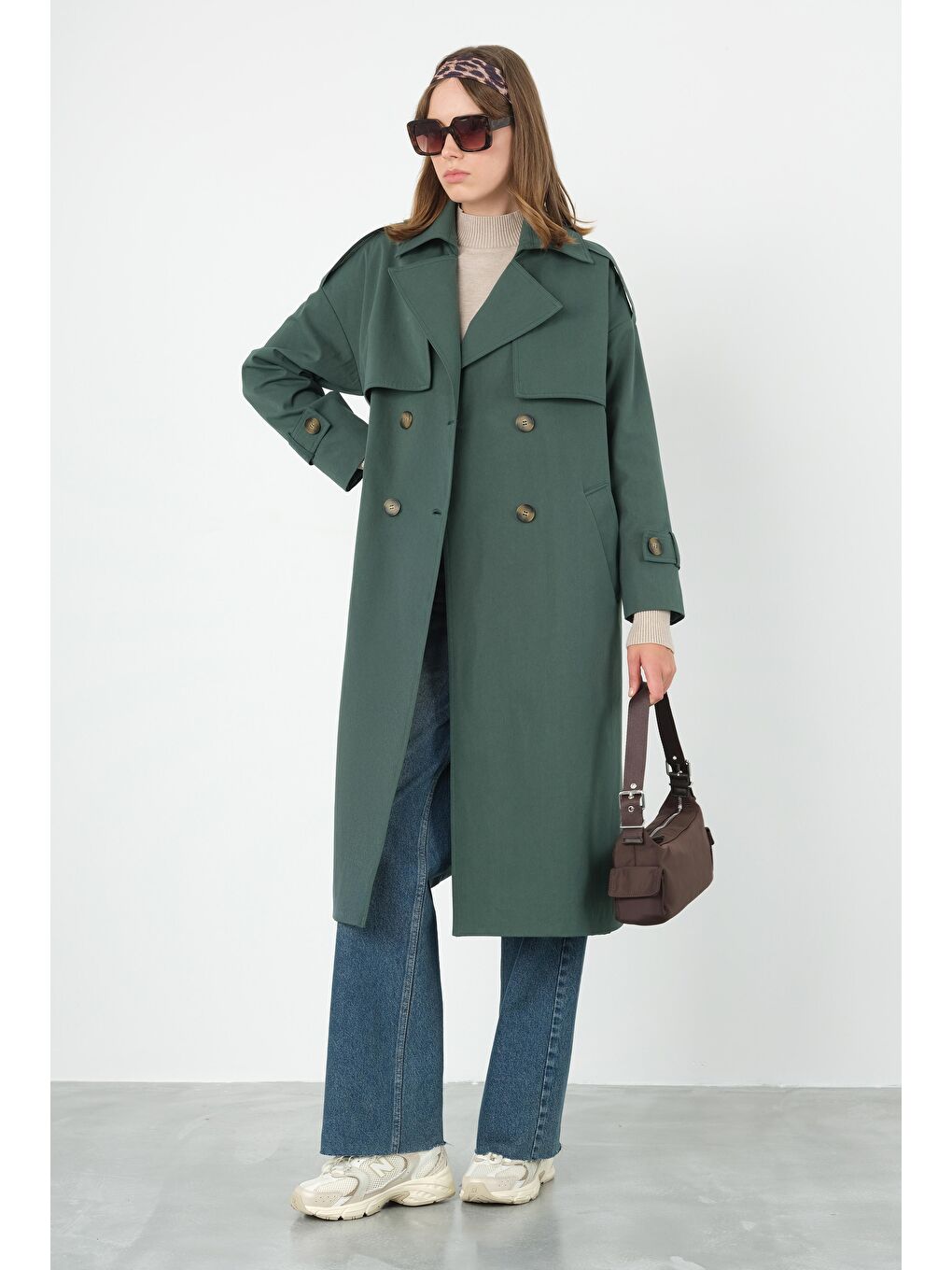 Kahverengi Rüzgarlıklı Klasik Trençkot Zümrüt-4