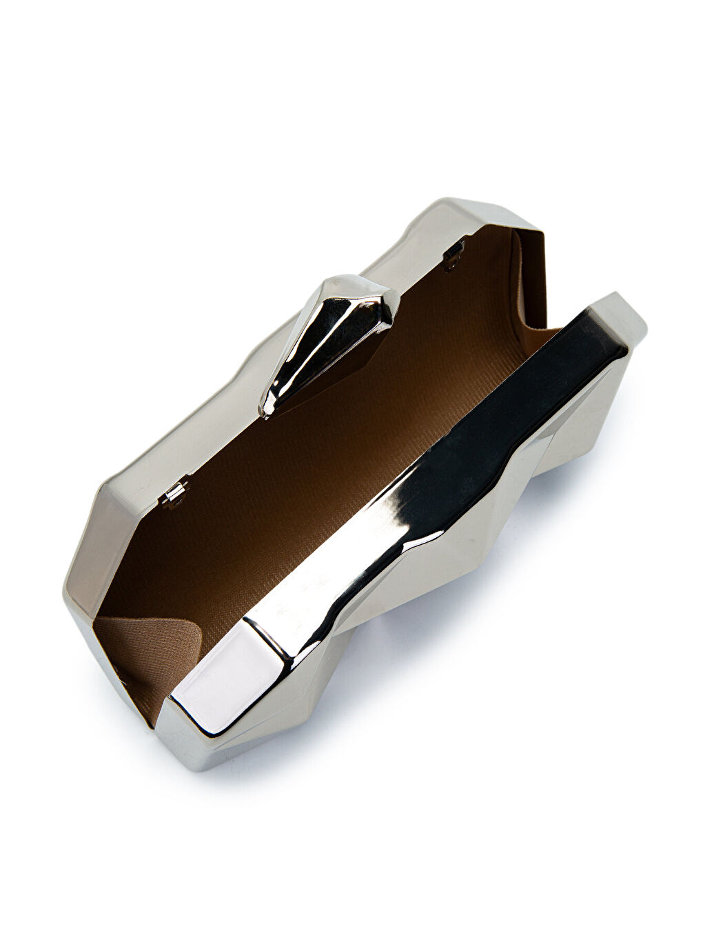 Gri Piramit Model Clutch Kadın Abiye Çanta Belize Gümüş-3