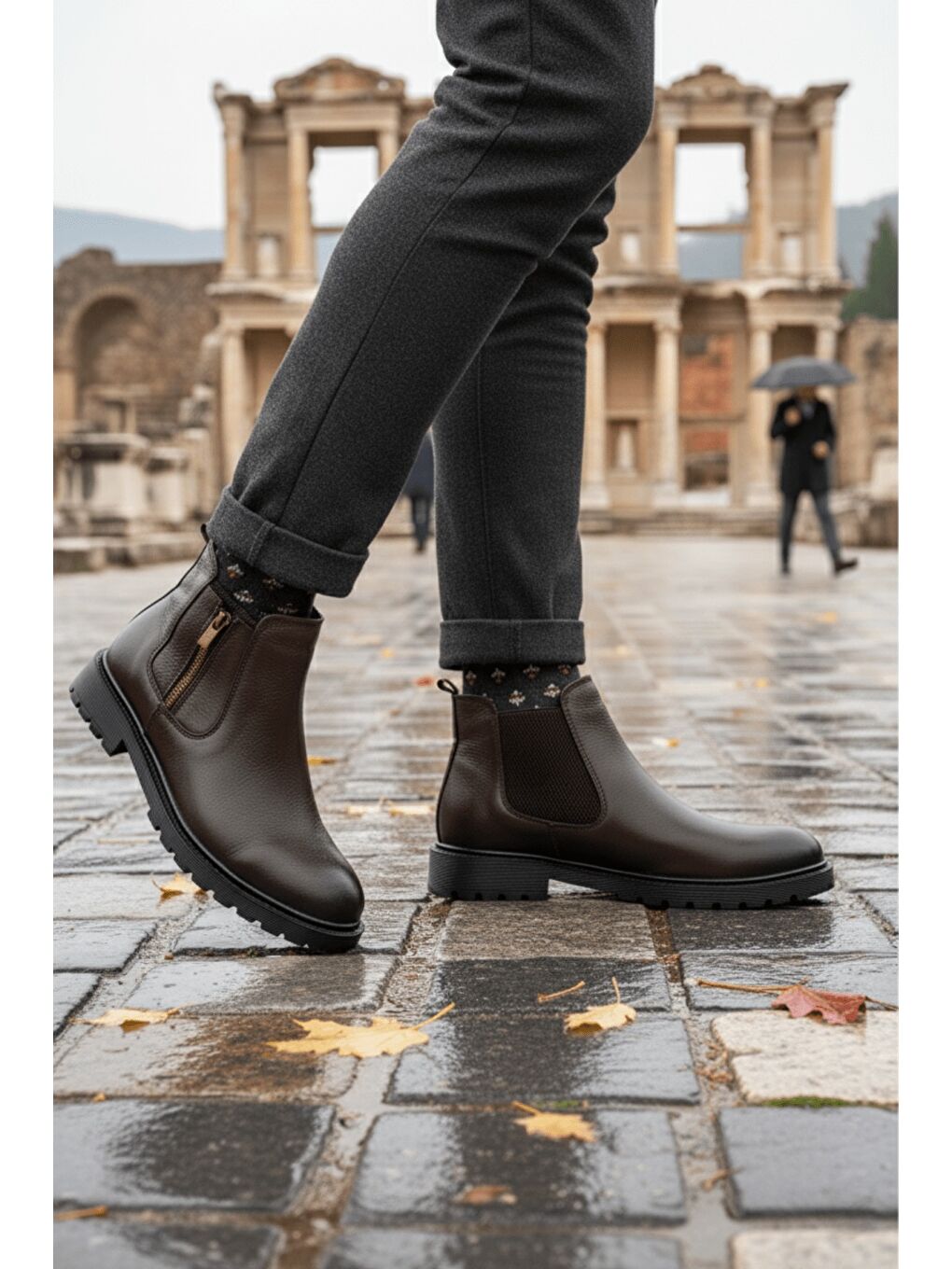 Kahverengi LUXOR Hakiki Deri Fermuarlı Erkek Kışlık Bot-3