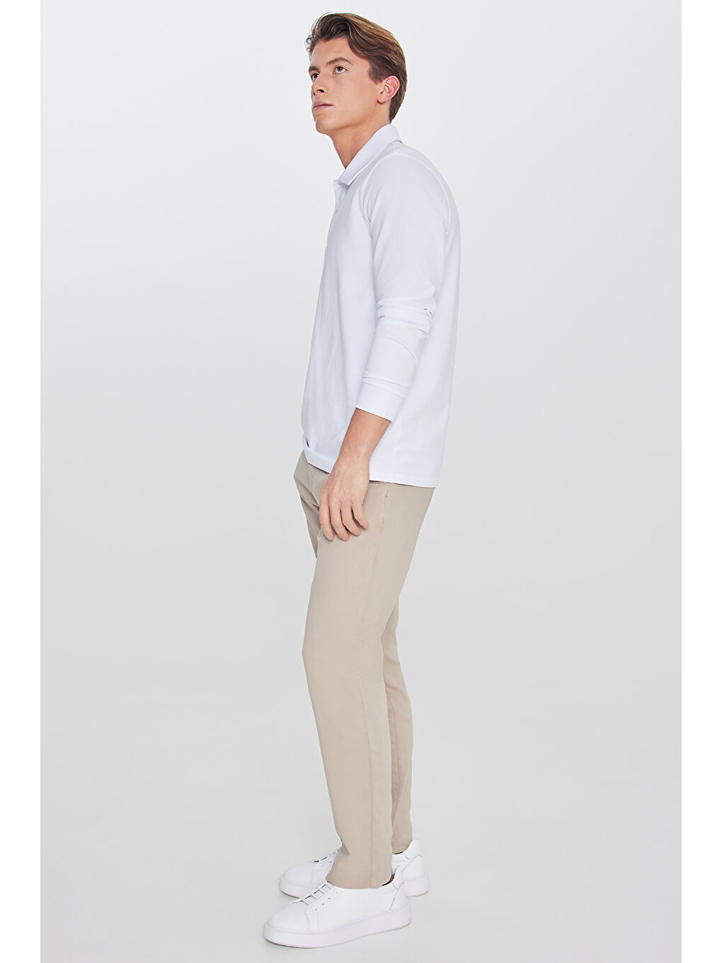 Erkek Bej Pamuklu Slim Fit Dar Kesim Yan Cep Casual Pantolon-2