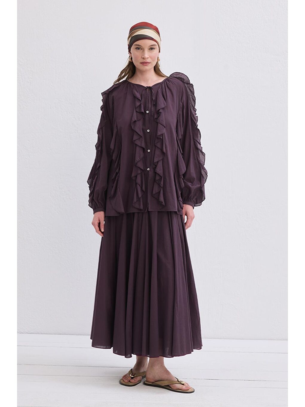 Rosa Fırfırlı Vual Gömlek Mürdüm-1