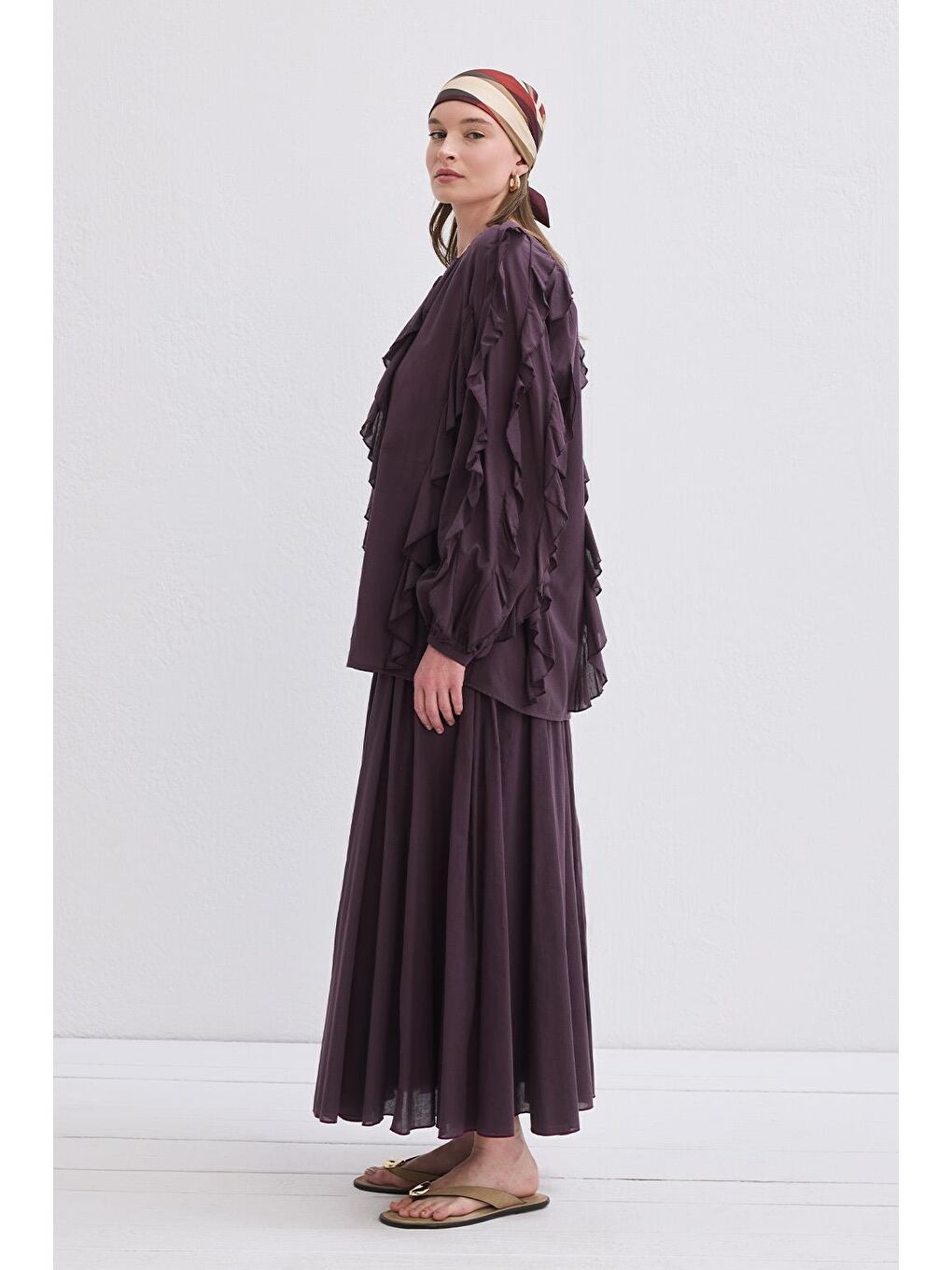 Rosa Fırfırlı Vual Gömlek Mürdüm-2