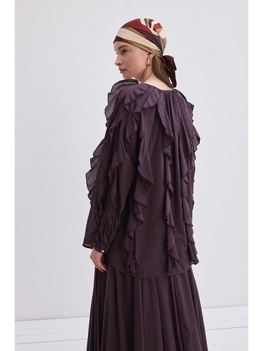 Rosa Fırfırlı Vual Gömlek Mürdüm-3