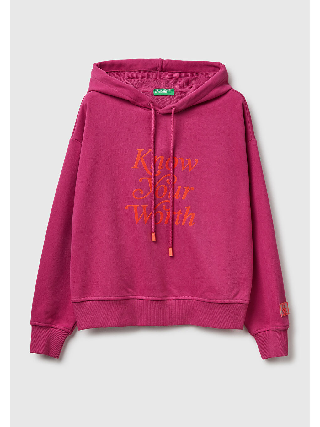 Kadın Koyu Pembe Pamuk Karışımlı Önü Yazı Baskılı Kapüşonlu Sweatshirt-1